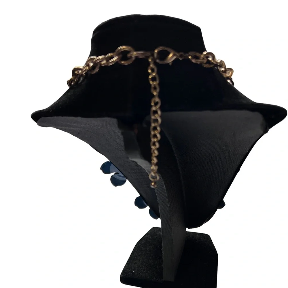 Blue Flower Statement Necklace Approximately 18 to 24 Inches - Picture 4 of 8